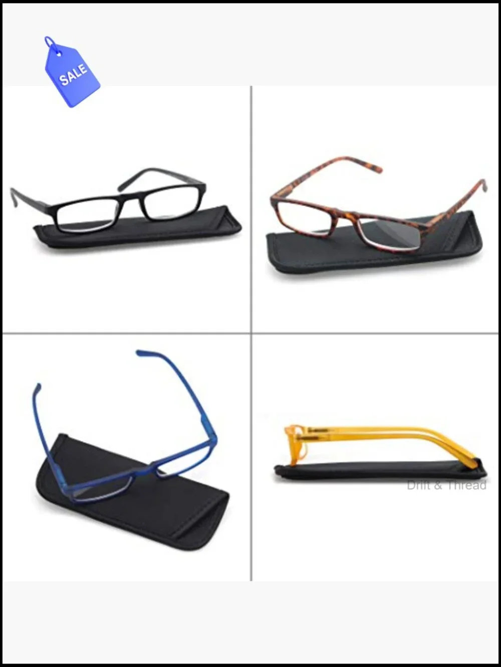 2.0 Reading Glasses 4 Pack Narrow Frame Spring Hinge Lightweight Unisex